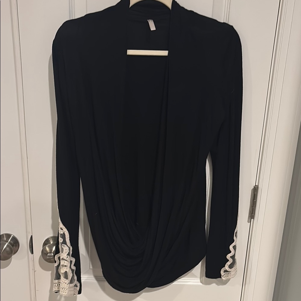 Elegant Black Women's Top with Lace Trim